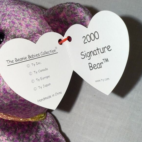 TY Signature Bear 2000 Beanie Baby & Beanie Buddy Set – Millennium Burgundy Plus - Picture 5 of 10